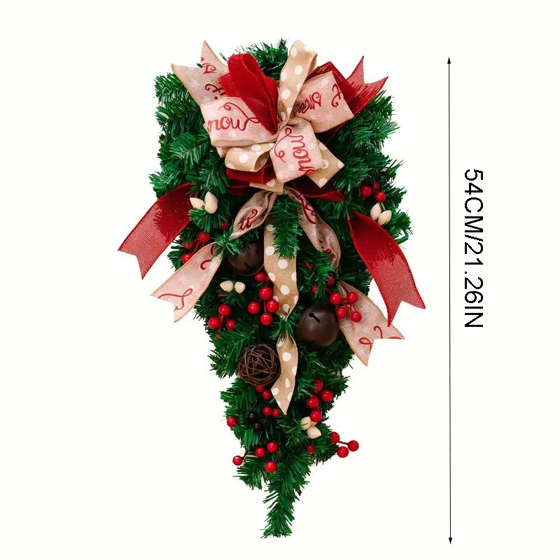 A Christmas Door Hanging Christmas Decorations Holiday Accessories Birthday Party Supplies Christmas Wall Swag with Bows, Bells & Red Berries