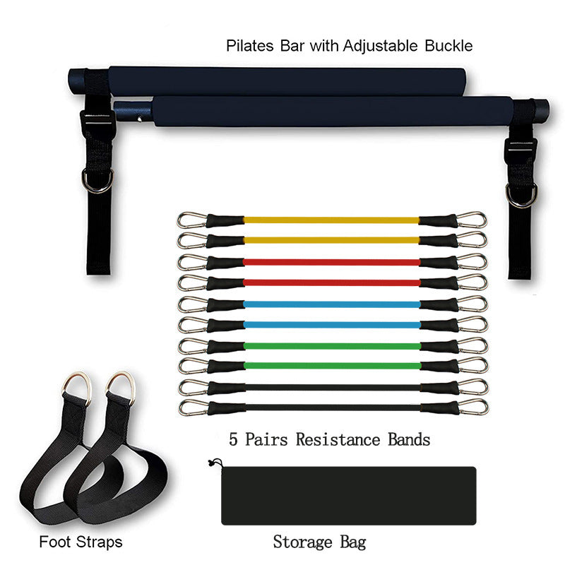 Portable Fitness Bar with Resistance Bands – Adjustable Elastic Puller for Home Workout & Bodybuilding