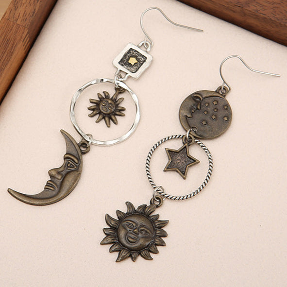 Vintage Sun & Moon Long Pendant Earrings for Women