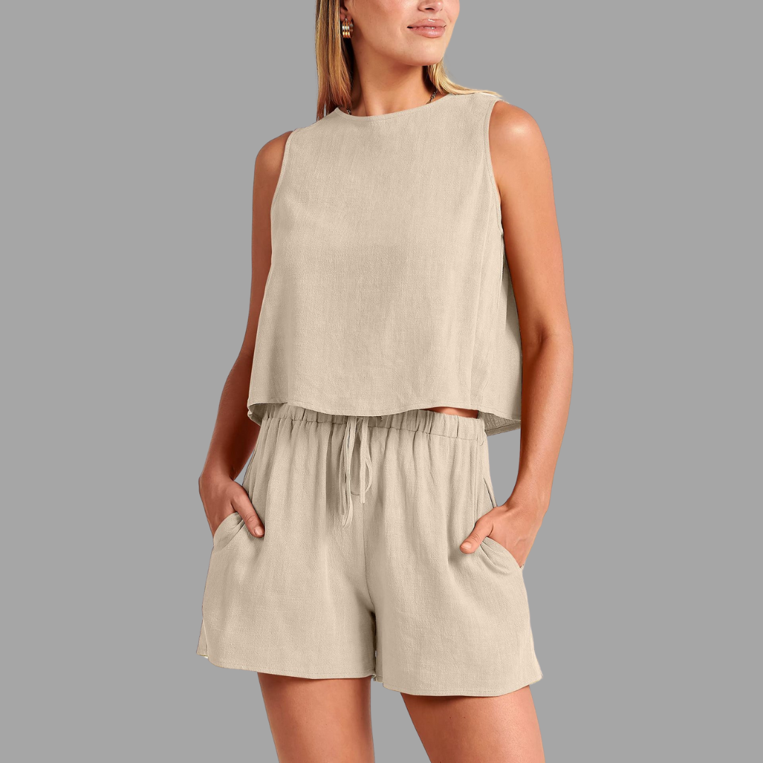 Casual Women's Sleeveless Top and Drawstring Shorts Set