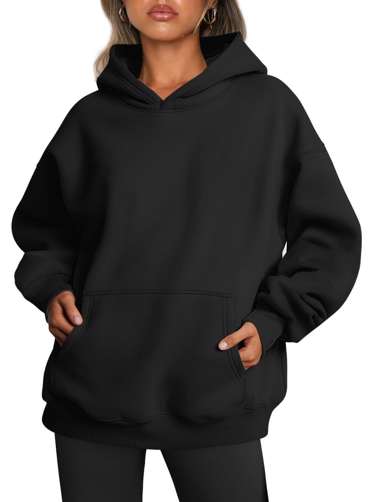 Women's Oversized Fleece Hoodie – Cozy Long Sleeve Pullover with Pocket