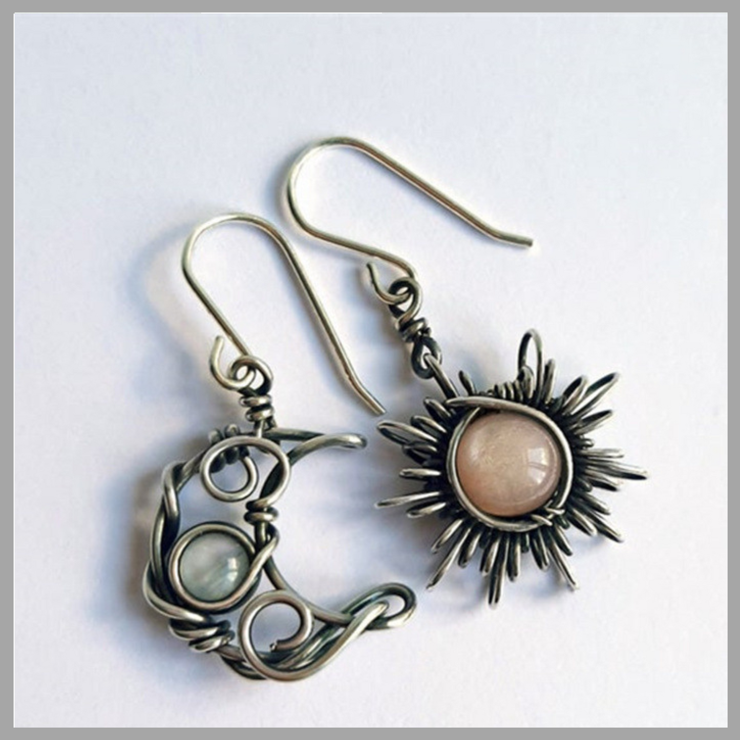 Vintage Asymmetric Sun & Moon Moonstone Earrings