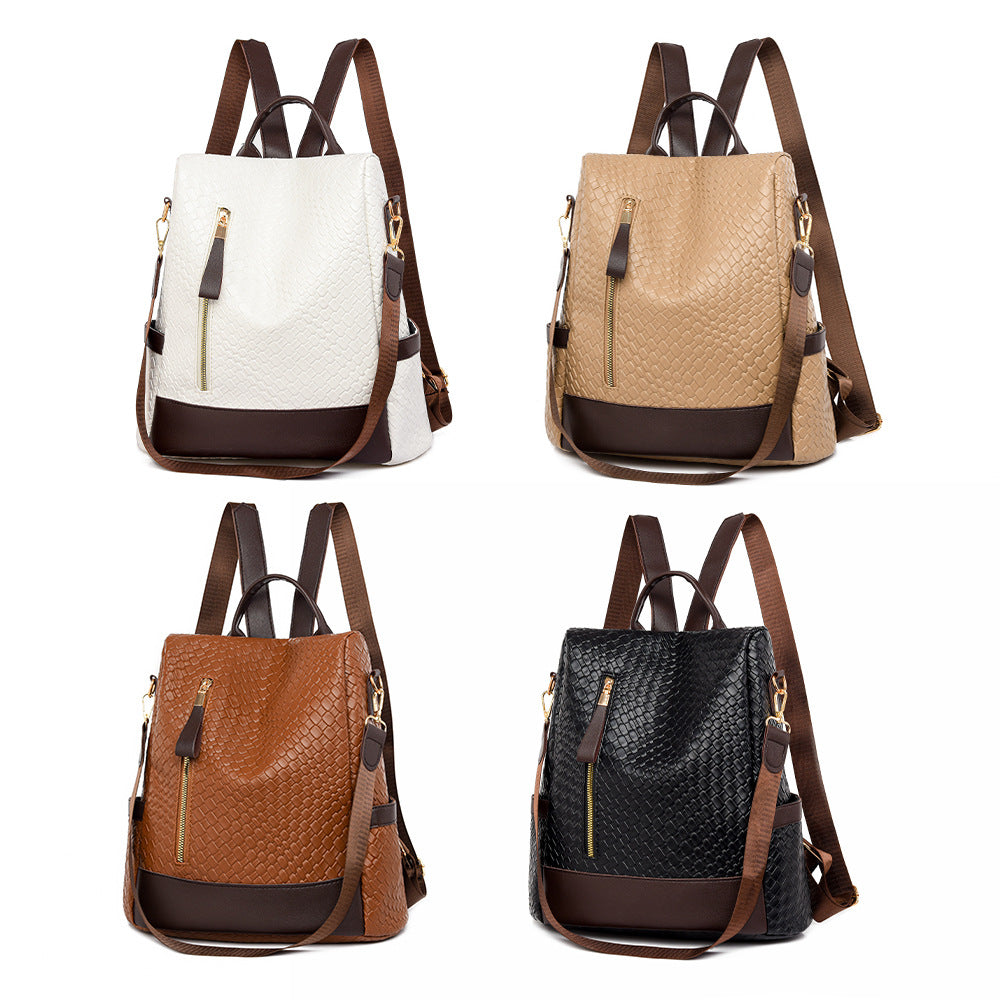 Fashionable Woven Leather Backpack