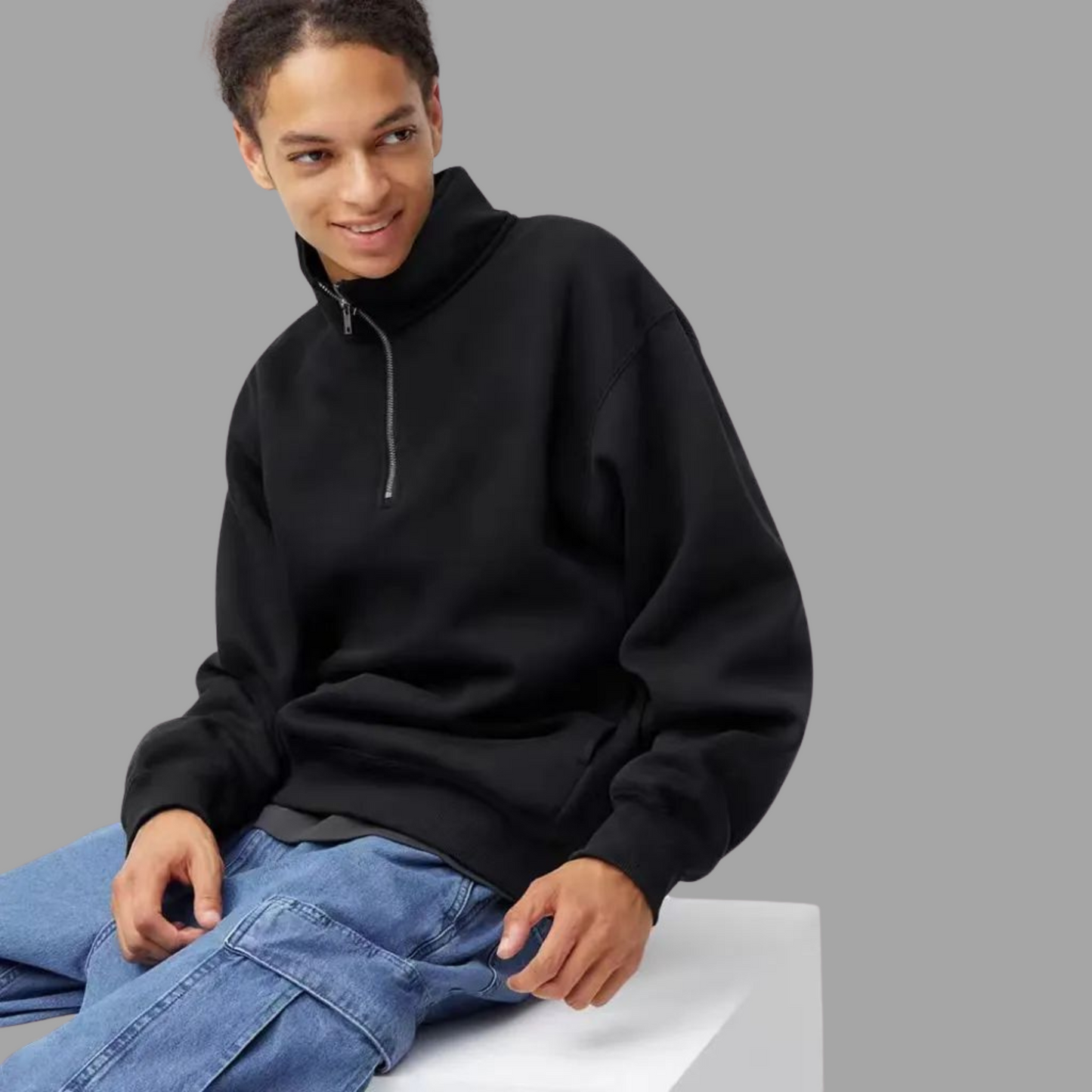 Men's Loose Fit Half-Zip Stand Collar Top