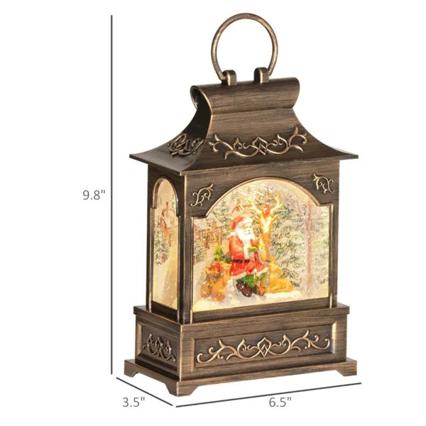 Vintage Christmas Lantern with Santa Scene – Battery Operated Lighted Holiday Decoration