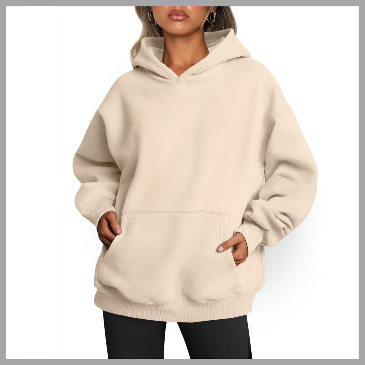 Women's Oversized Fleece Hoodie – Cozy Long Sleeve Pullover with Pocket