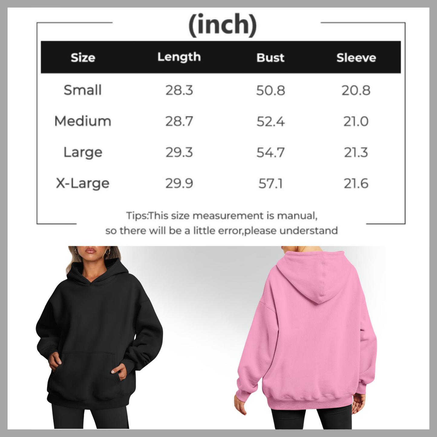 Women's Oversized Fleece Hoodie – Cozy Long Sleeve Pullover with Pocket