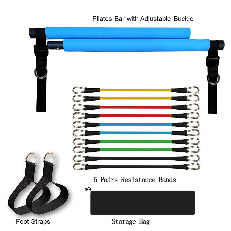 Portable Fitness Bar with Resistance Bands – Adjustable Elastic Puller for Home Workout & Bodybuilding