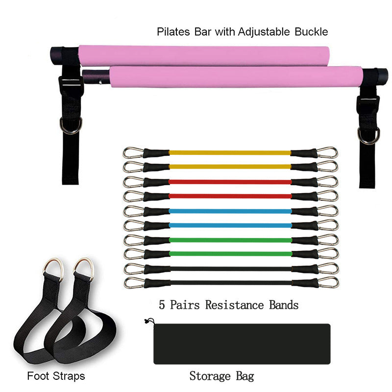 Portable Fitness Bar with Resistance Bands – Adjustable Elastic Puller for Home Workout & Bodybuilding