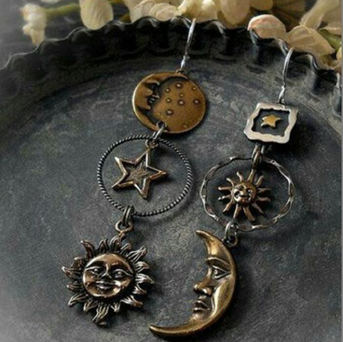 Vintage Sun & Moon Long Pendant Earrings for Women