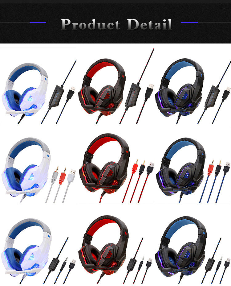 Luminous Gaming Headset with Microphone, Wired 3.5mm & USB Connectivity
