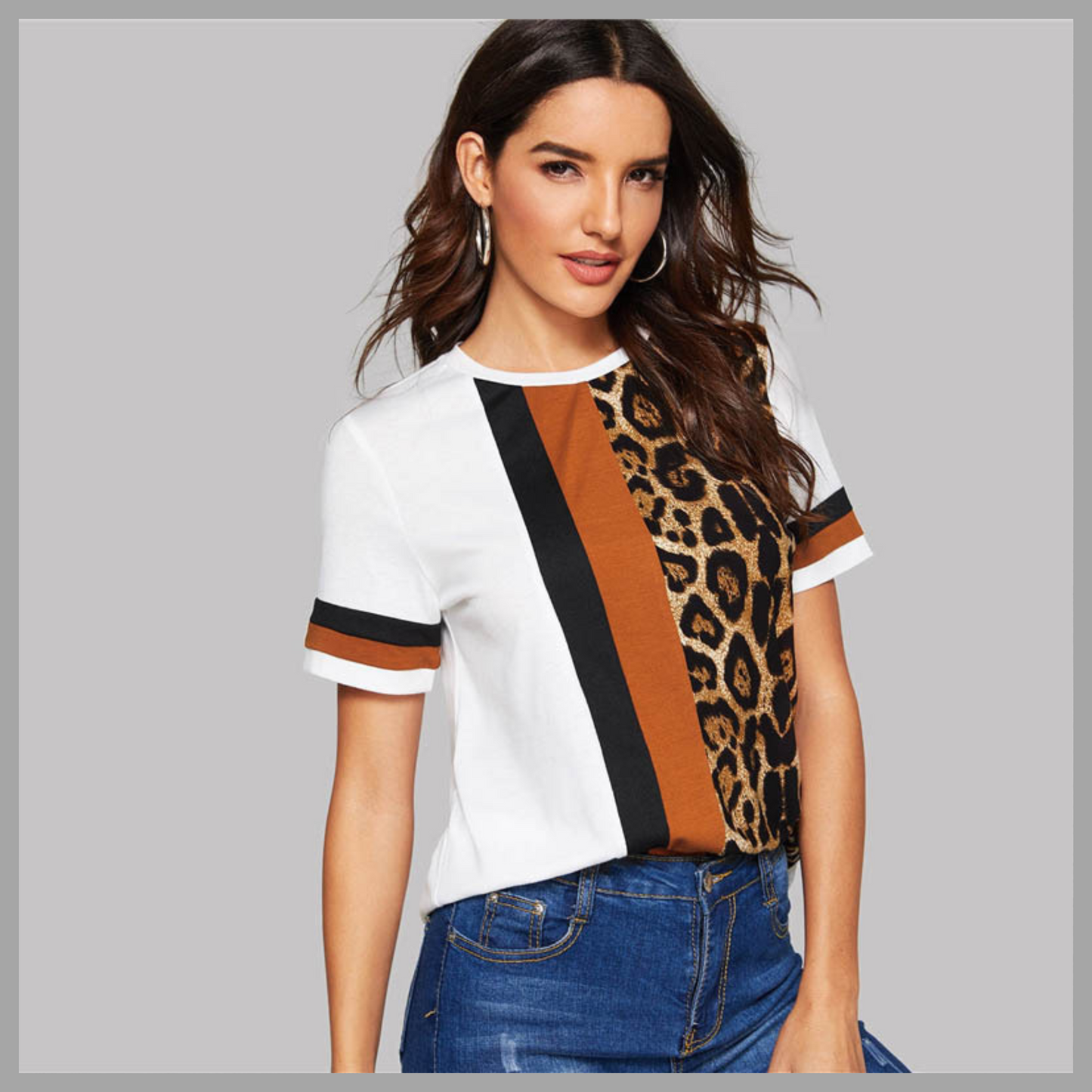 Leopard Print Color Slim-Fit T-Shirt