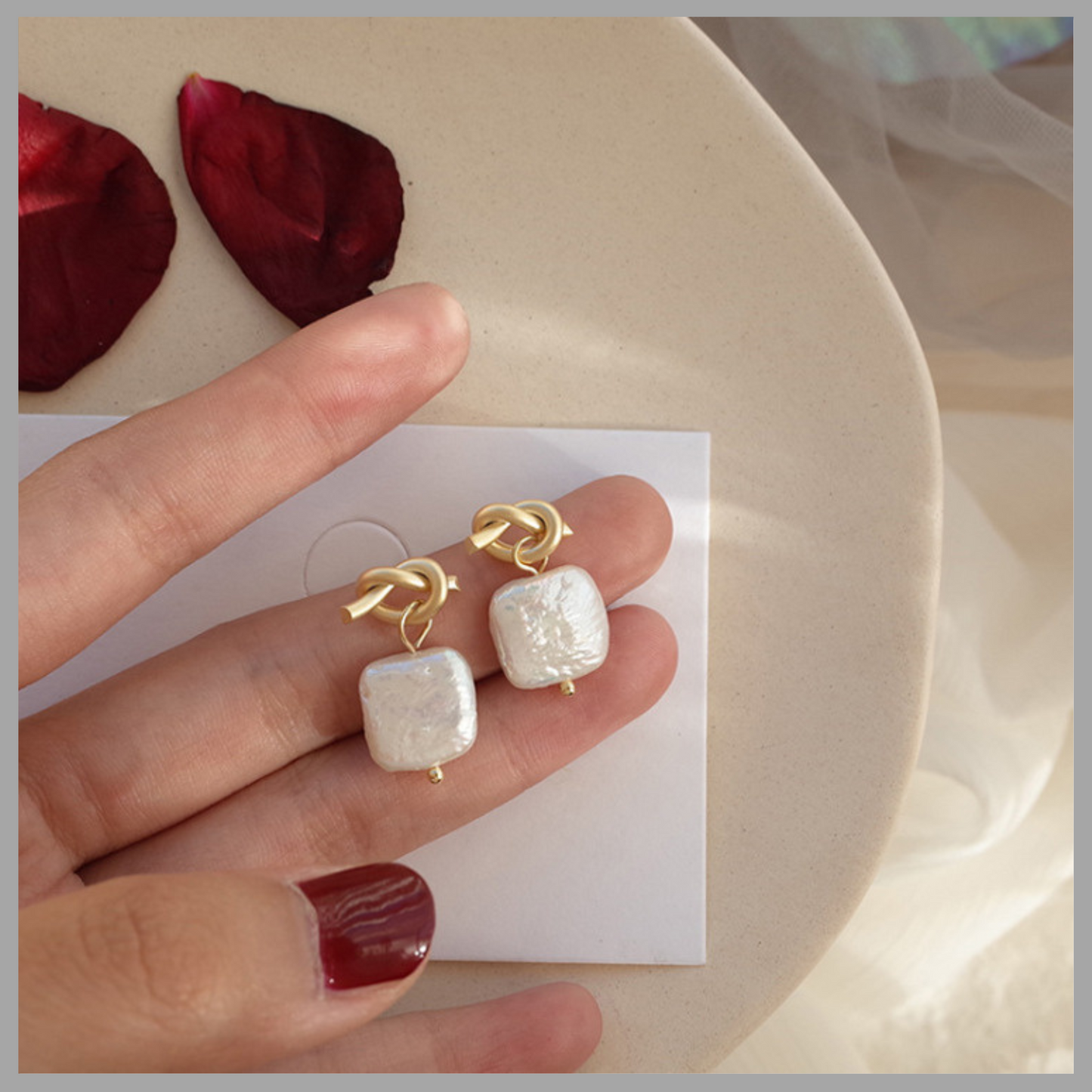 Geometric Natural Pearl Earrings