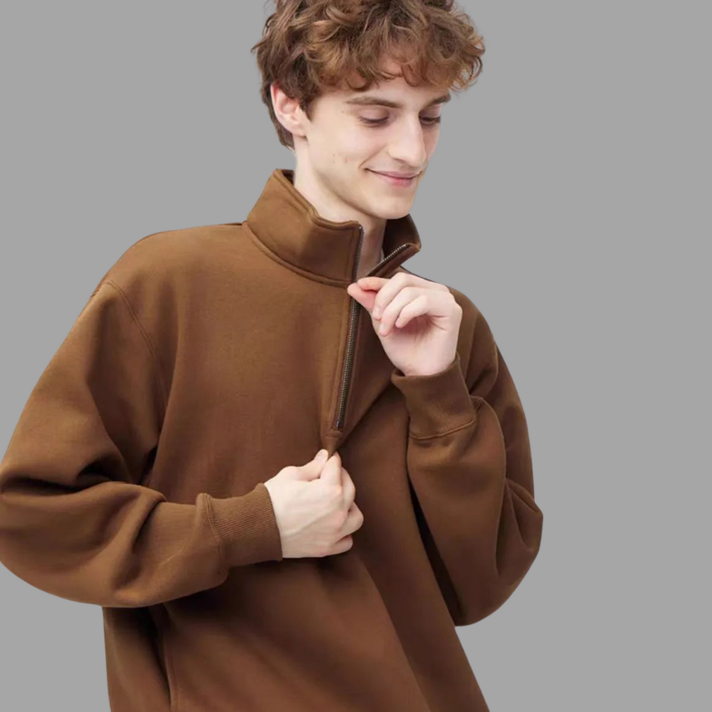 Men's Loose Fit Half-Zip Stand Collar Top
