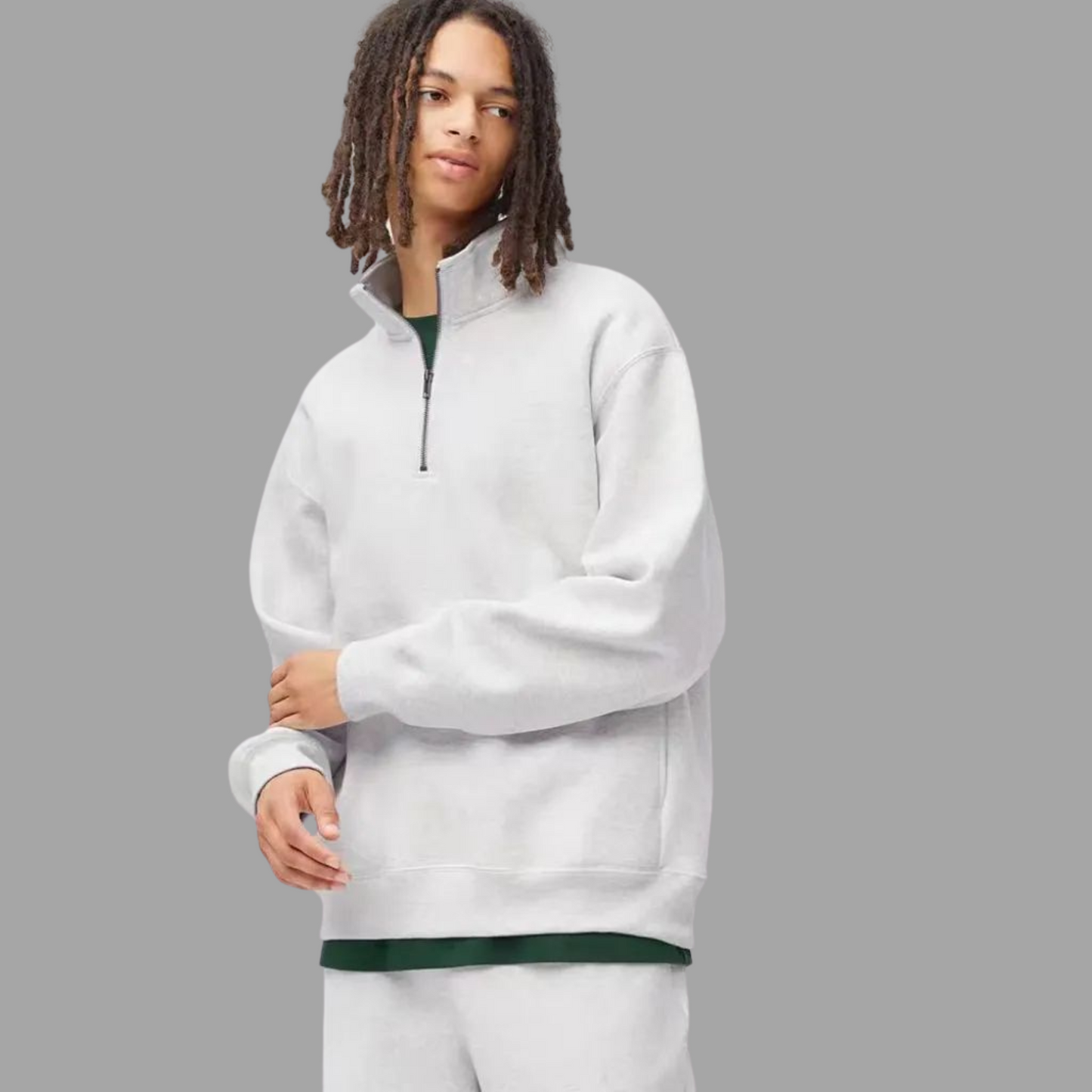 Men's Loose Fit Half-Zip Stand Collar Top