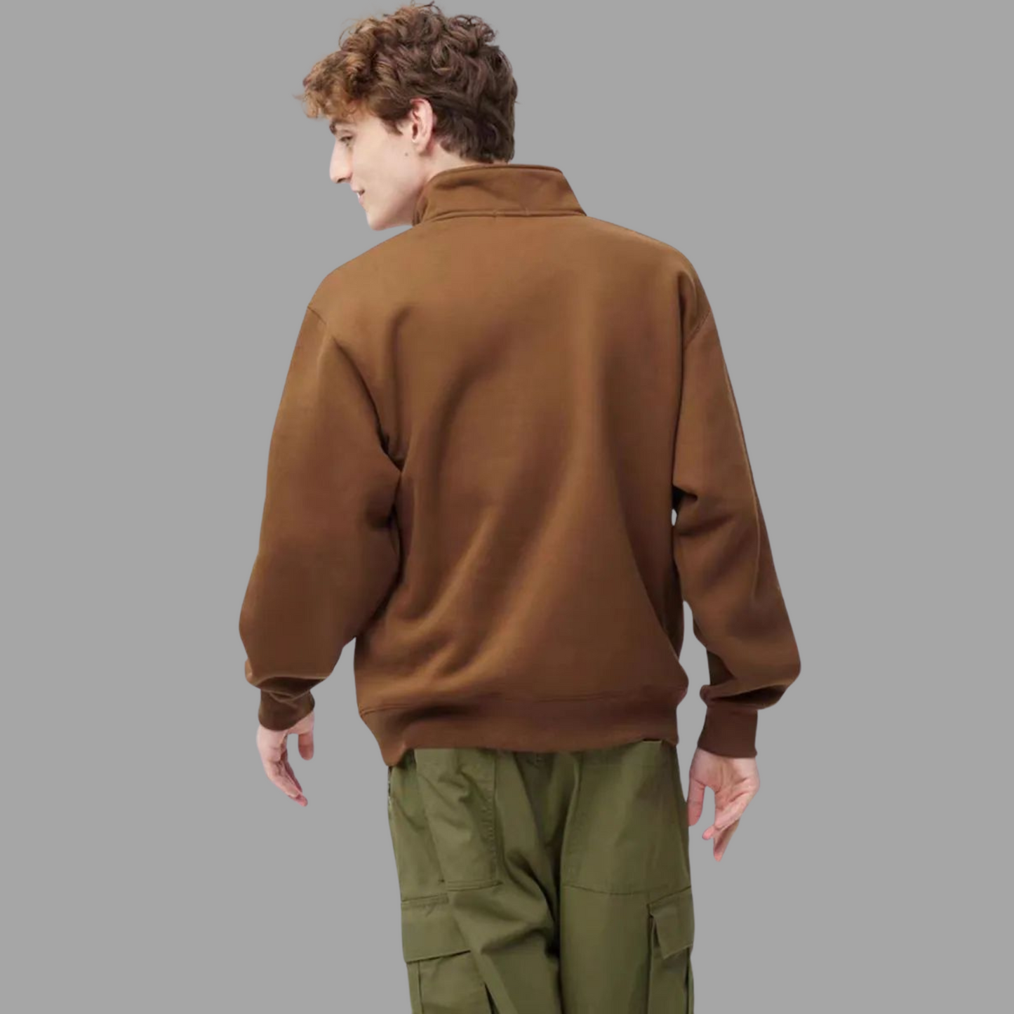 Men's Loose Fit Half-Zip Stand Collar Top
