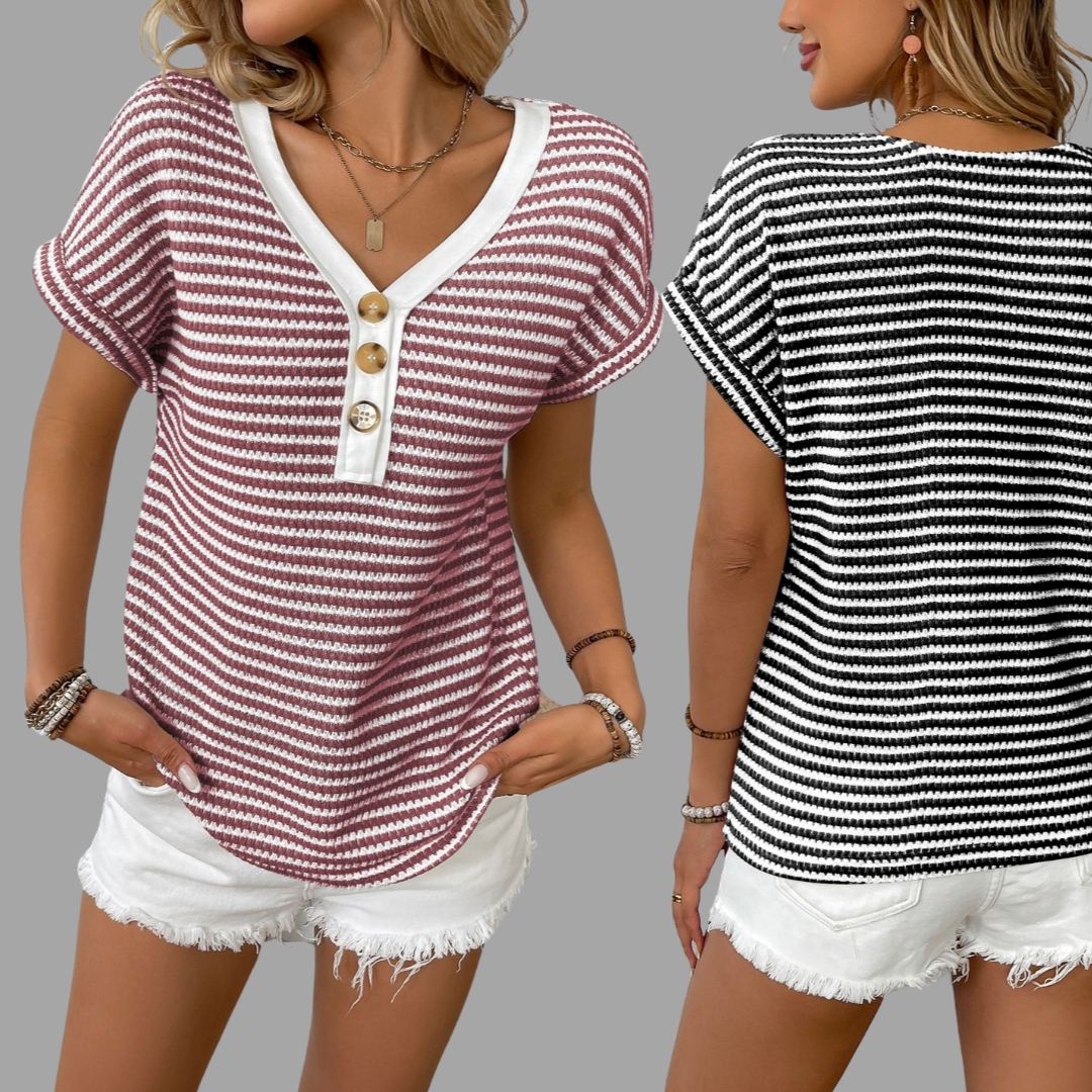 V-neck Button Knit T-shirt