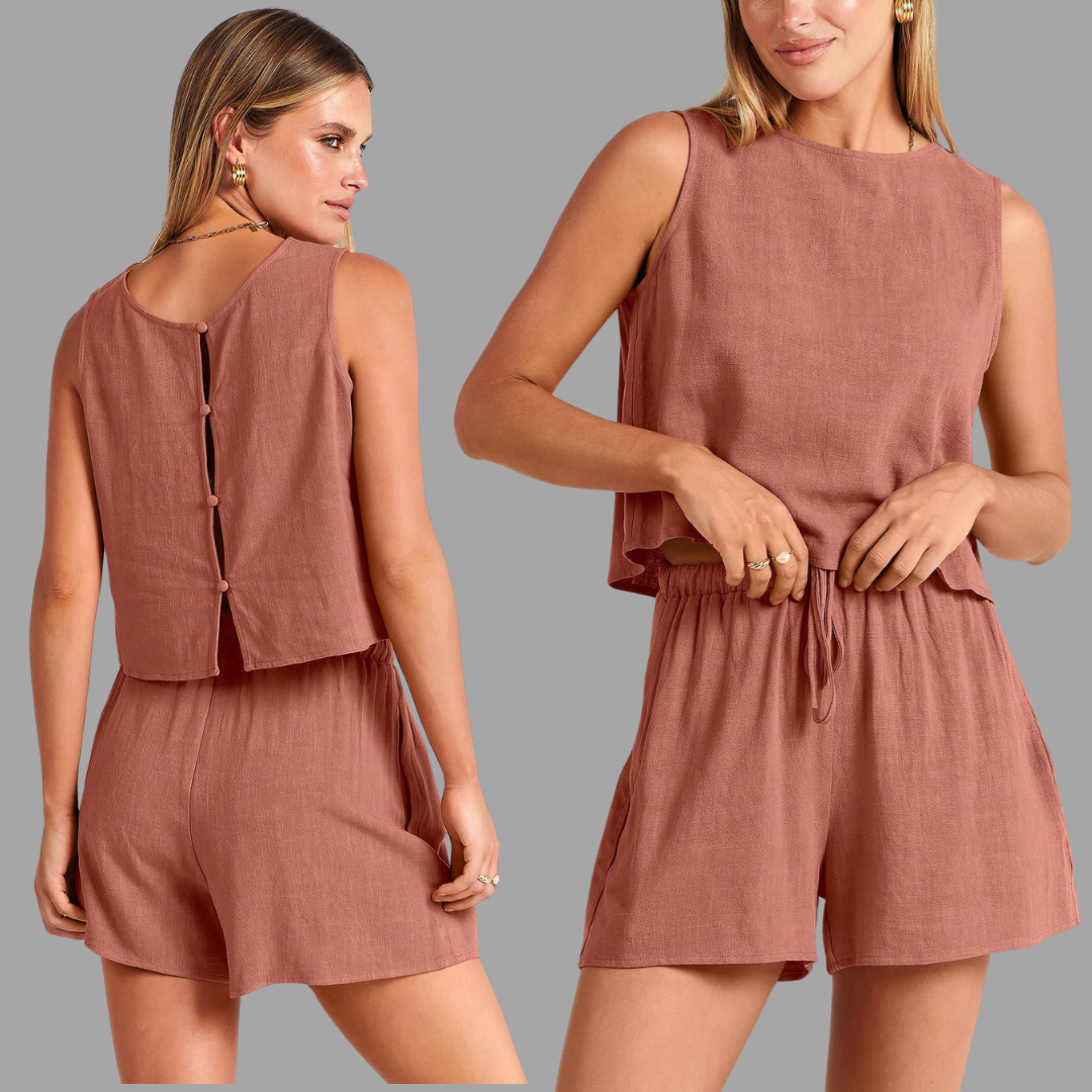 Casual Women's Sleeveless Top and Drawstring Shorts Set