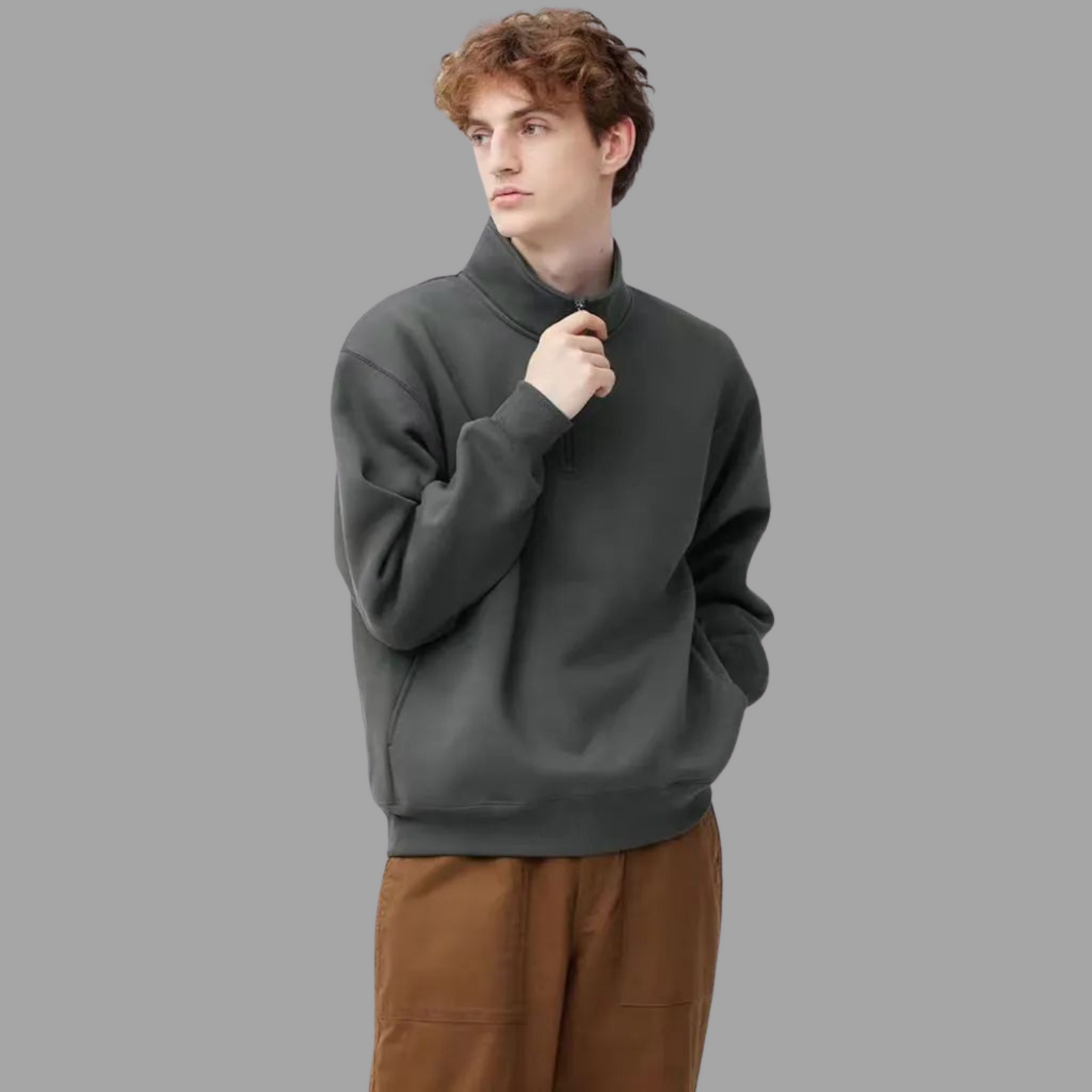 Men's Loose Fit Half-Zip Stand Collar Top