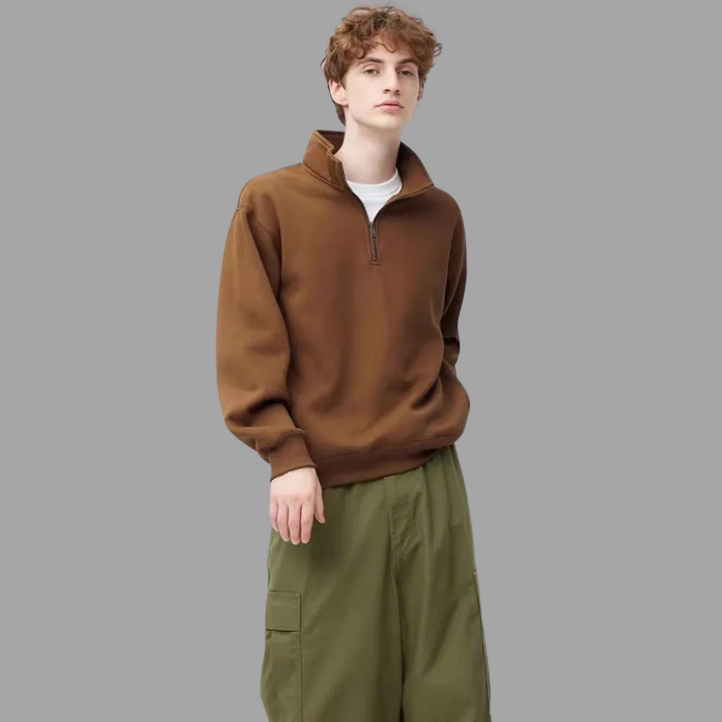 Men's Loose Fit Half-Zip Stand Collar Top