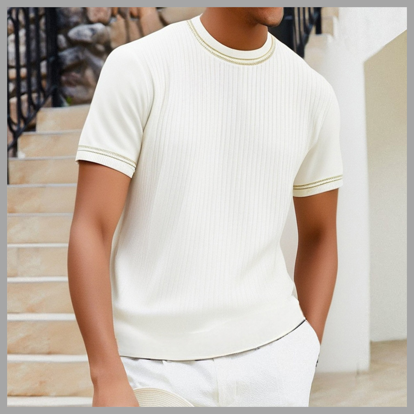 Men's Slim Fit Striped Knit T-Shirt