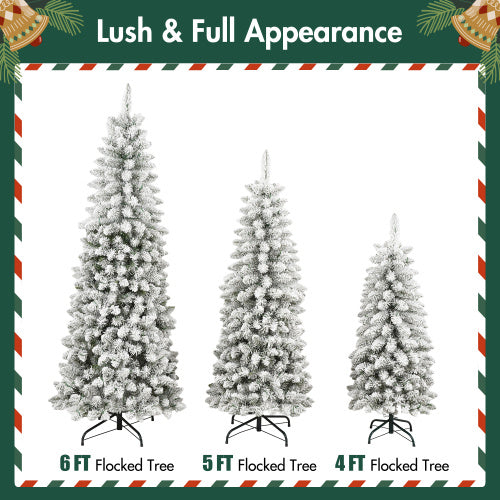 3 Pcs Flocked Christmas Tree Set with Lights – 4ft, 5ft, 6ft Snow Trees