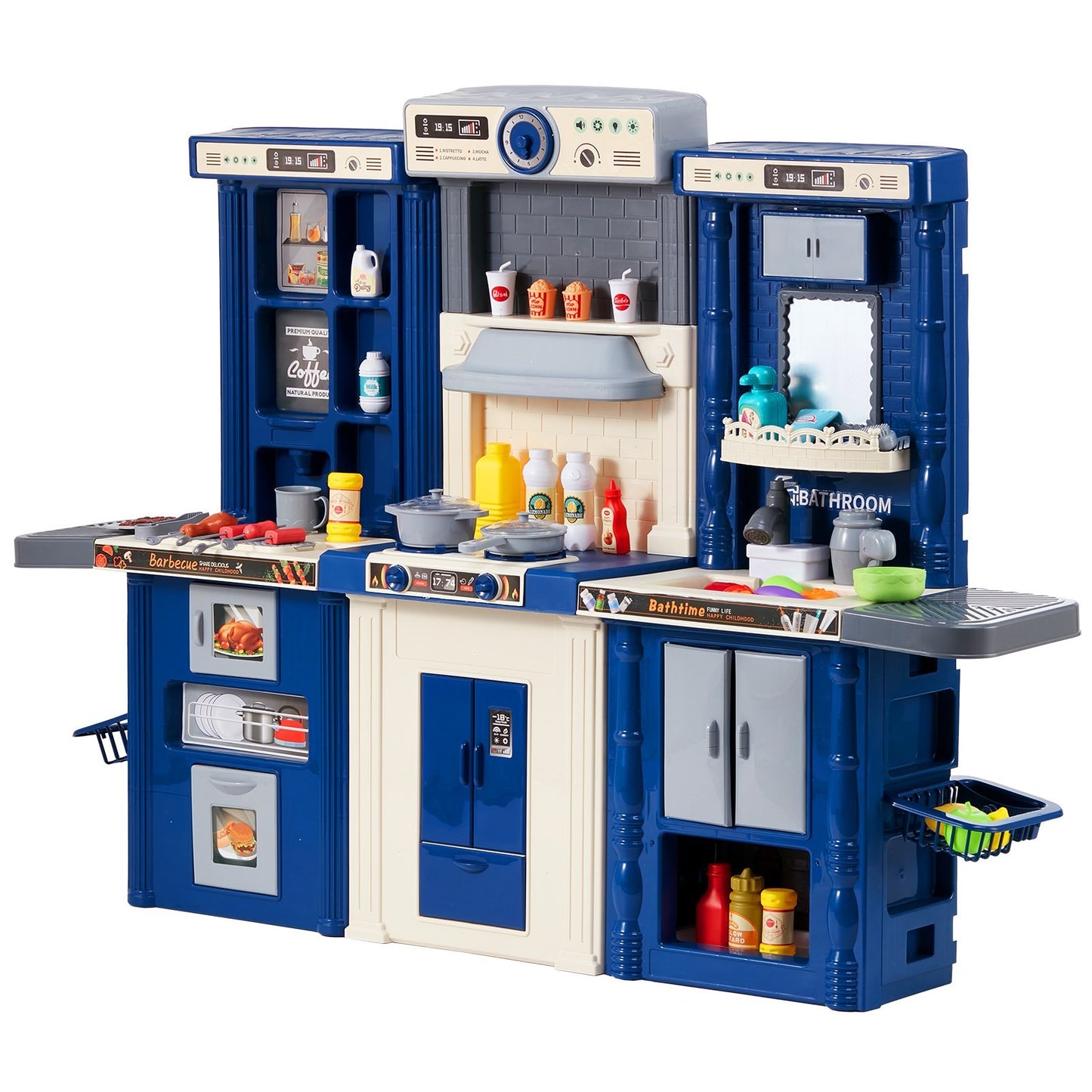 Christmas Gift VEVOR Kitchen Playset Kids Pretend Cooking Play Toy 74 Piece Accessories Blue