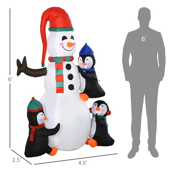 Inflatable Snowman with Penguins – Outdoor Christmas Yard Decoration