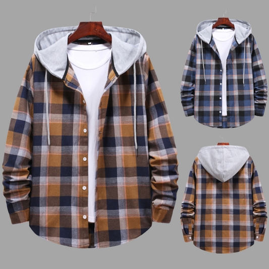 Casual Plaid Hooded Shirt