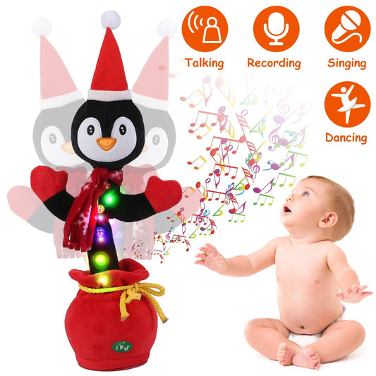 Penguin Or Elk Kid Electric Dance Toy Christmas Elk Snowman Senior Penguin Plush Toy Interactive Sing Song Whirling Mimicking Recording Light Up Toy