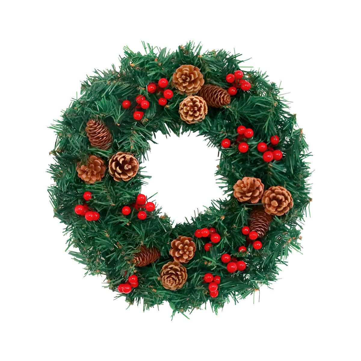 Pre-Lit Christmas Wreath with Pinecones & Red Berries – Holiday Door Decoration