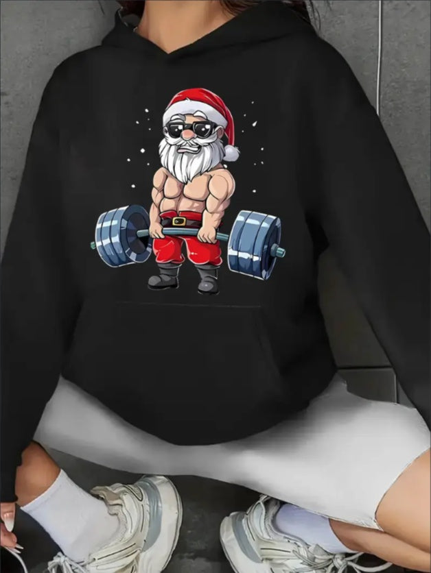 Funny Gym Santa Hoodie – Christmas Workout Sweatshirt for Men & Women, Holiday Fitness Gift, Ugly Xmas Party Outfit, Christmas Gifts Online