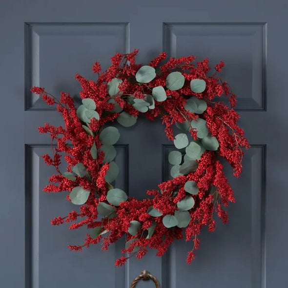 Artificial Christmas Wreath With Eucalyptus    Berries,Decorations For Everyday Farmhouse Window OutdoorIndoor