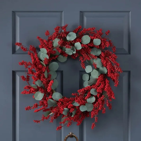 Artificial Christmas Wreath With Eucalyptus    Berries,Decorations For Everyday Farmhouse Window OutdoorIndoor