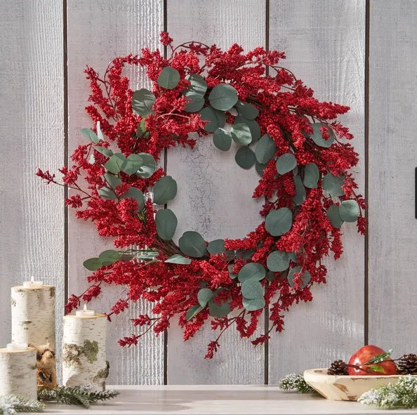 Artificial Christmas Wreath With Eucalyptus    Berries,Decorations For Everyday Farmhouse Window OutdoorIndoor