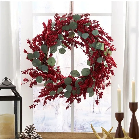 Artificial Christmas Wreath With Eucalyptus    Berries,Decorations For Everyday Farmhouse Window OutdoorIndoor