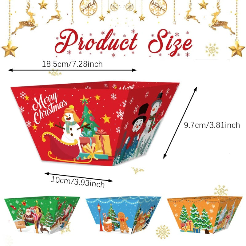 12 Pcs Christmas Paper Food Tray Tree Santa Gingerbread Elk Pattern Snack Bowl Xmas Party Disposable Paper Serving Tray Cute Popcorn Hot Dog Candy Container Boat For Winter Xmas Carnivals Decorations