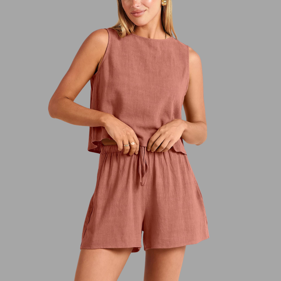 Casual Women's Sleeveless Top and Drawstring Shorts Set