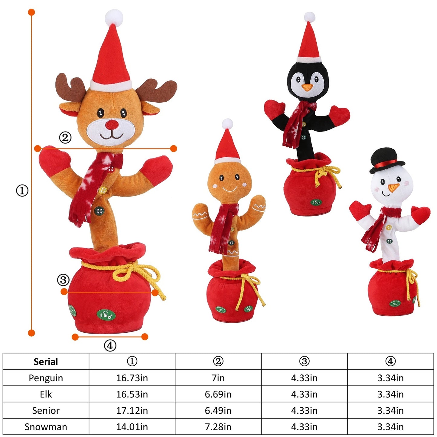Penguin Or Elk Kid Electric Dance Toy Christmas Elk Snowman Senior Penguin Plush Toy Interactive Sing Song Whirling Mimicking Recording Light Up Toy