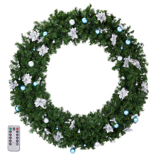 Lighted Artificial Christmas Wreath with LED Lights & DIY Ornaments – Holiday Home Décor