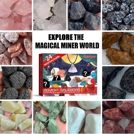 Christmas Countdown Advent Calendar with 24 Natural Stones – Crystal & Mineral Surprise Box – Seasonal Gift for Kids & Adults