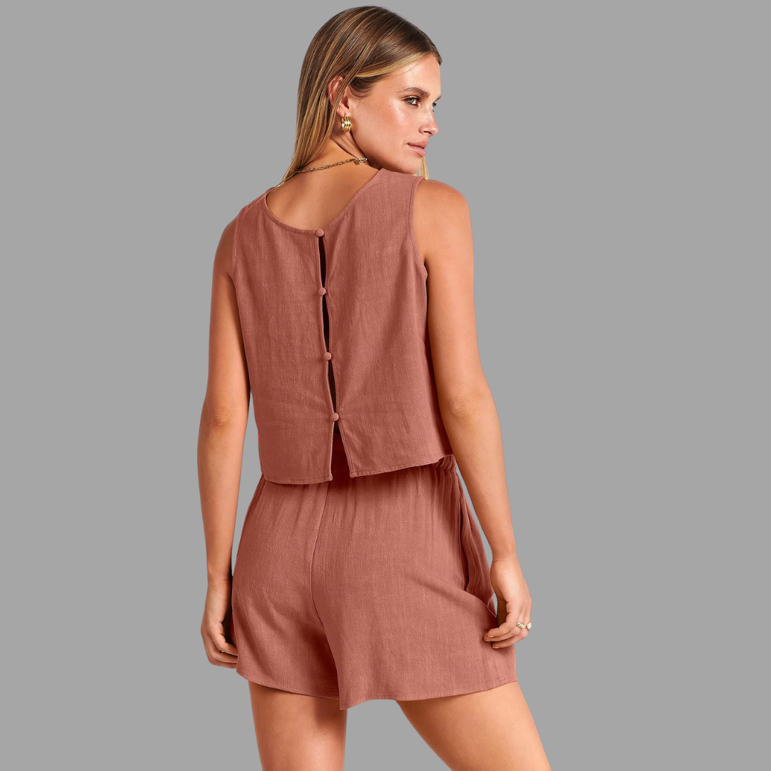 Casual Women's Sleeveless Top and Drawstring Shorts Set
