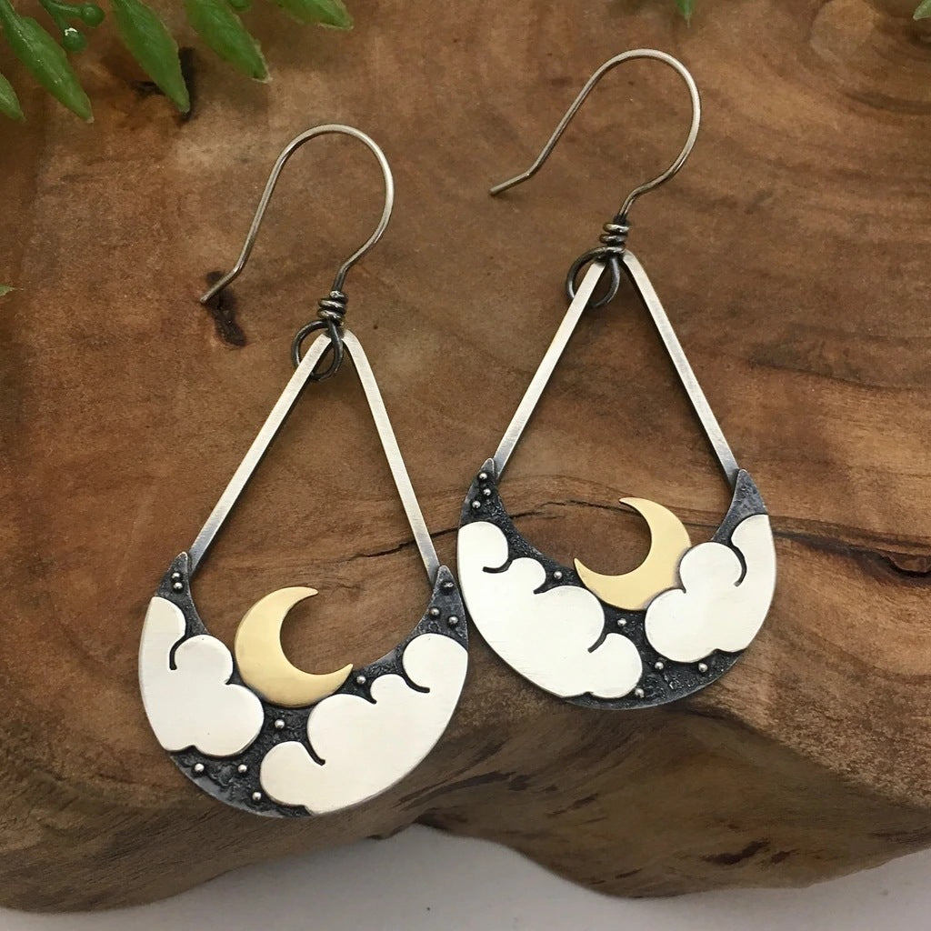 Vintage Sun & Moon Long Pendant Earrings for Women
