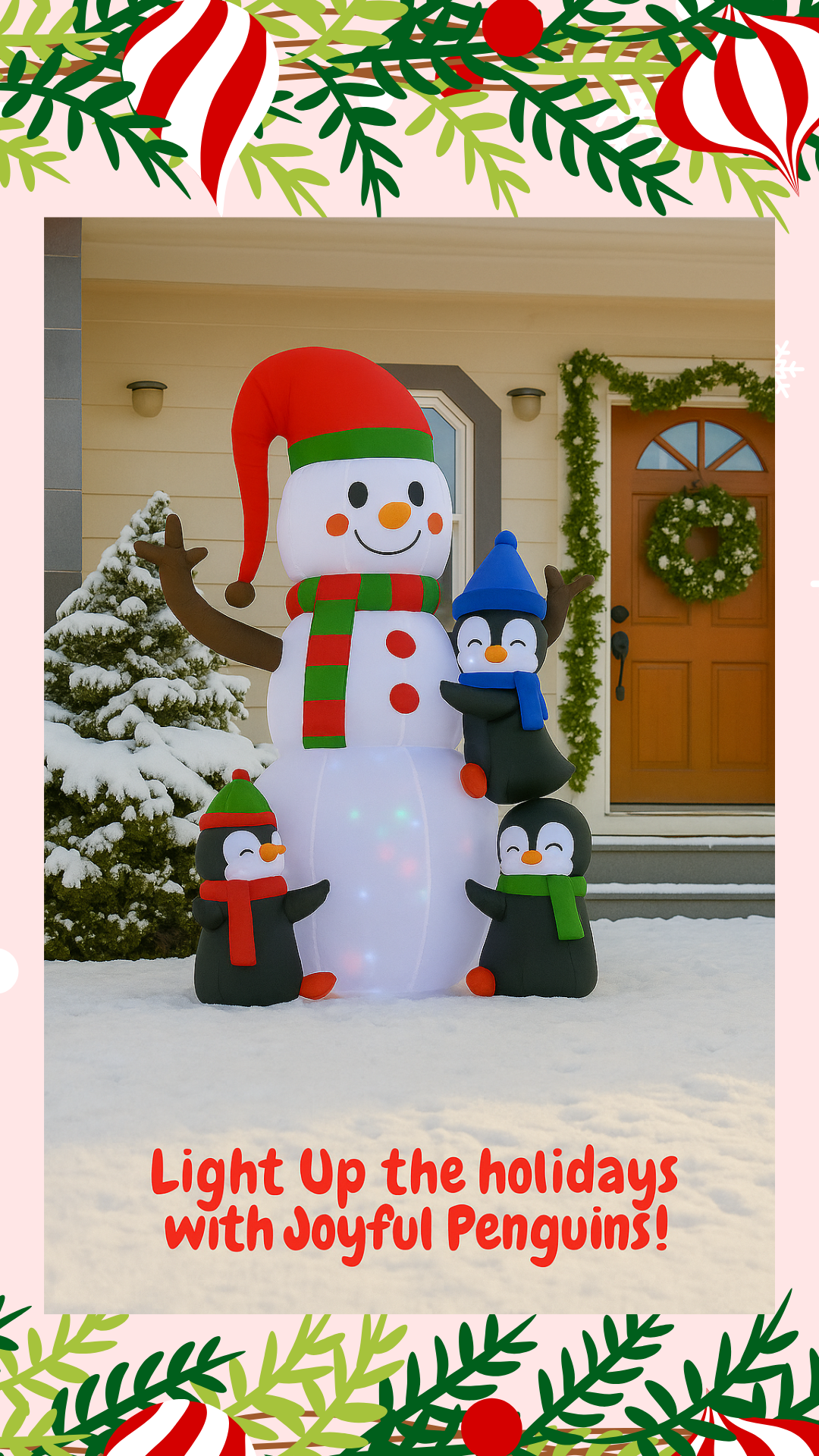 Inflatable Snowman with Penguins – Outdoor Christmas Yard Decoration