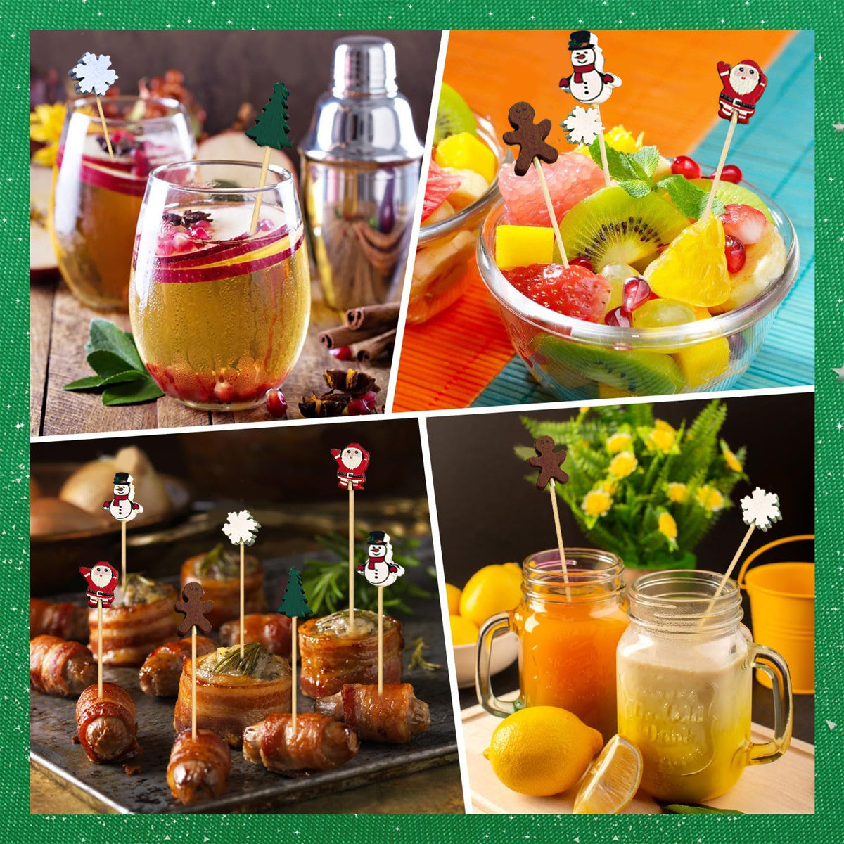 100 PCS Christmas Cupcake Toppers – Santa, Snowman, Tree & Gingerbread Picks for Holiday Party Decor