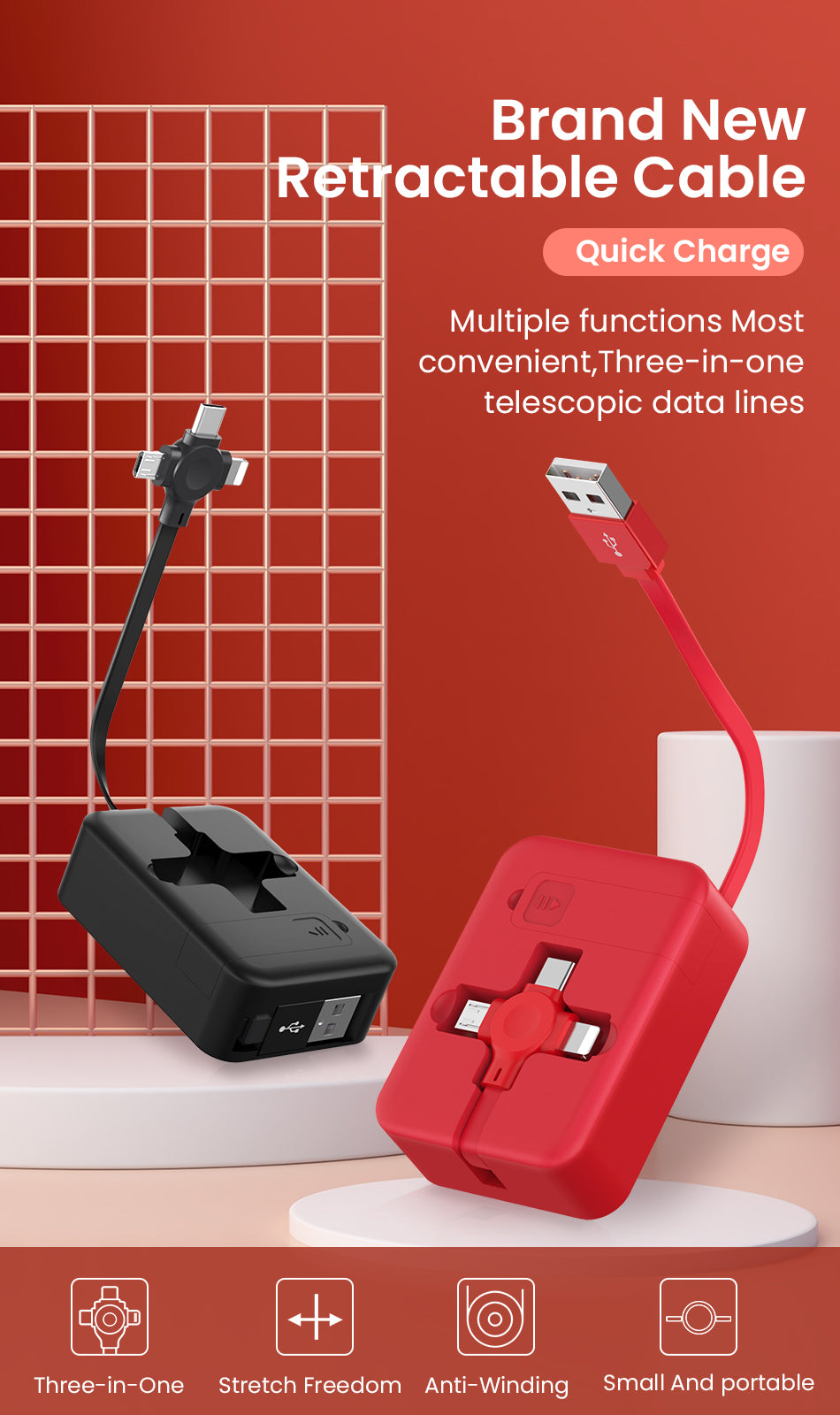 4 In 1 Retractable USB Cable Creative Macaron Type C Micro Cable For I Phone With Phone Stand Charging Data Cable Line Storage Box