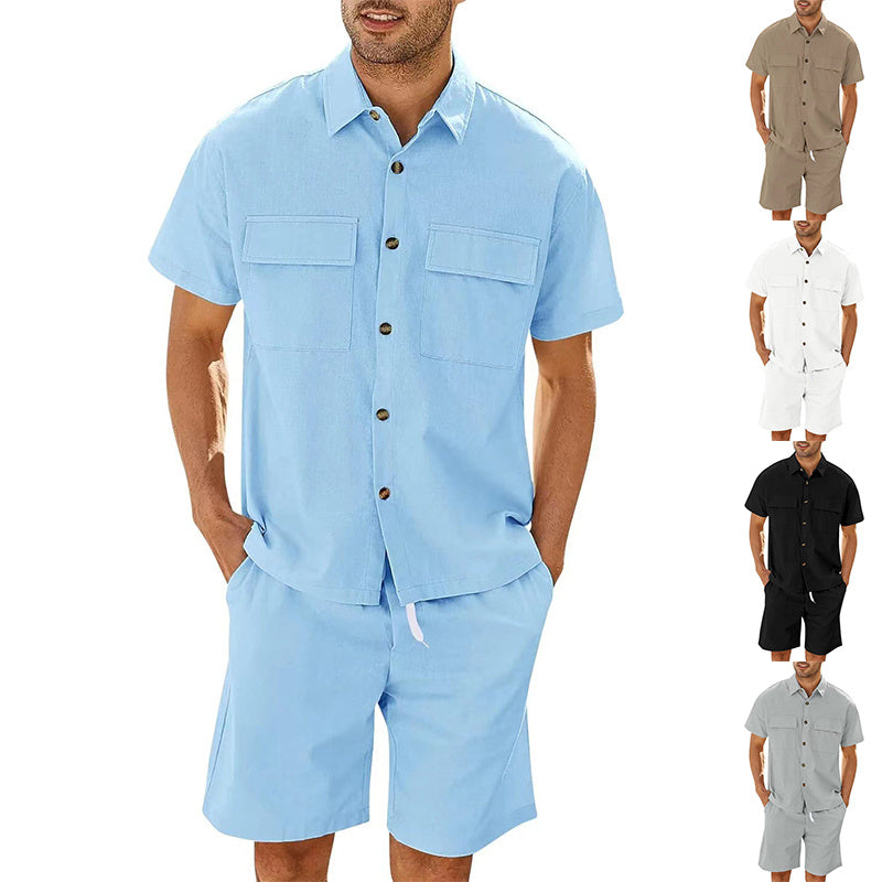 Men's Summer 2-Piece Set – Casual Linen Blend Outfit