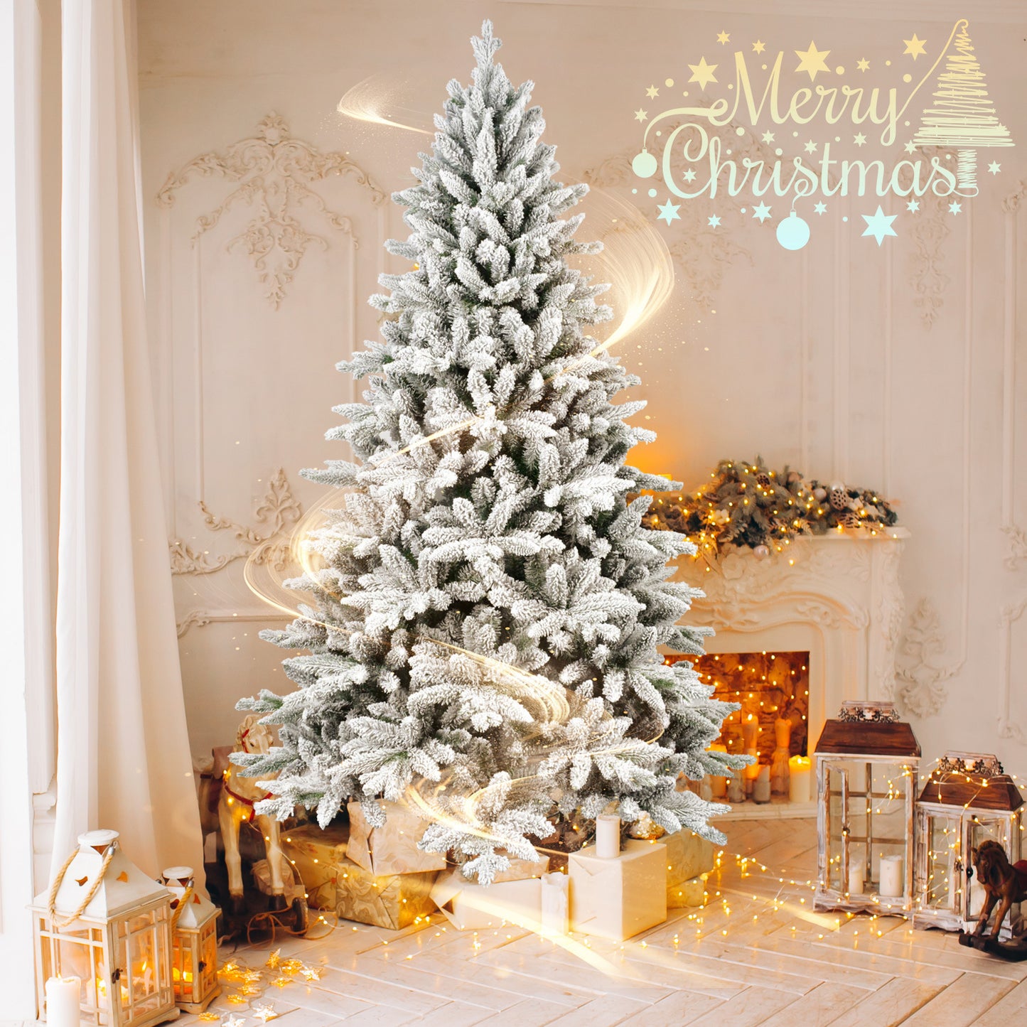 Snow Flocked Artificial Christmas Tree – Full Branches, Holiday Decor
