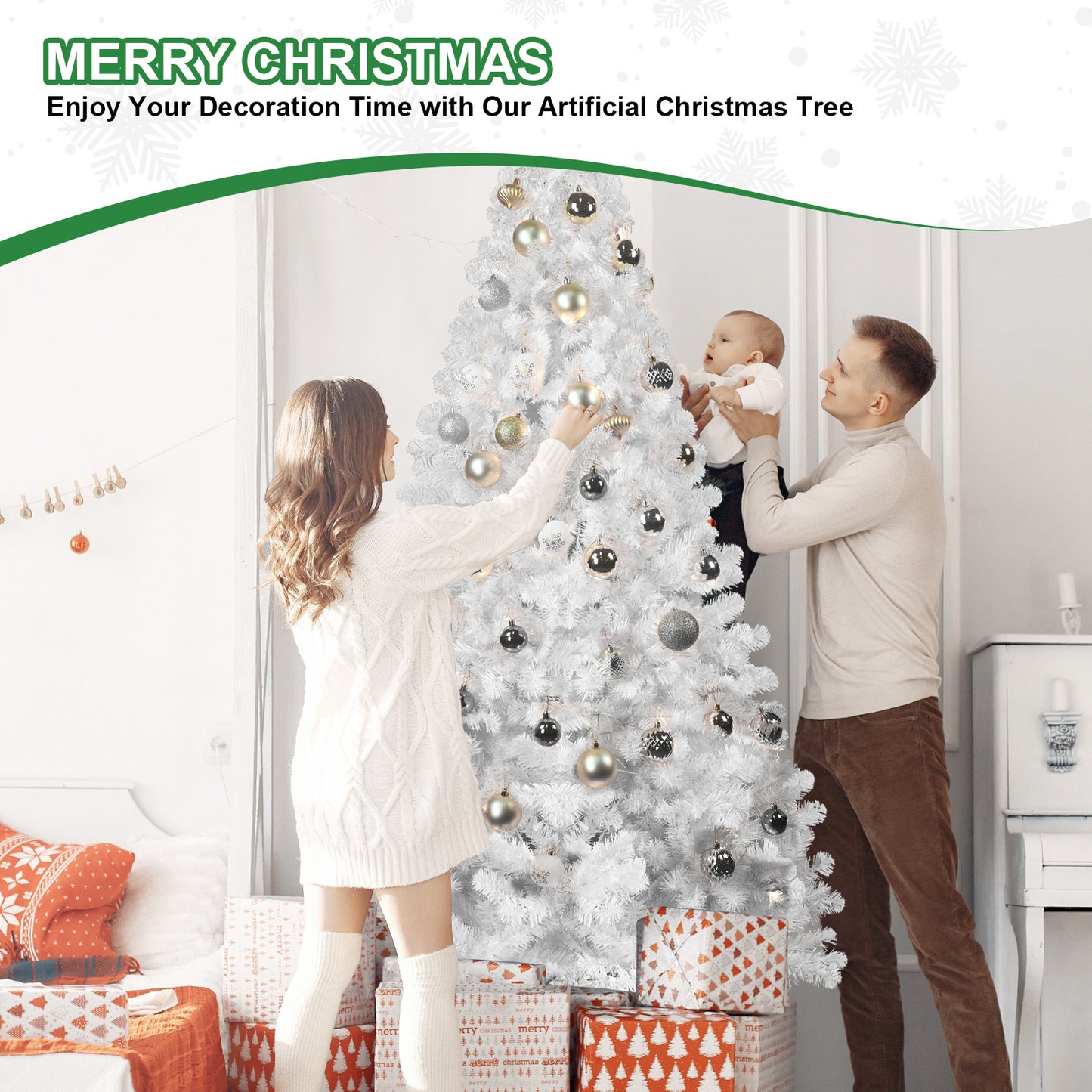 Pre-Lit Artificial Christmas Tree with Warm White Lights – Holiday Home Decor