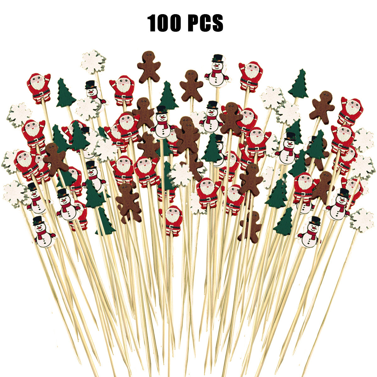 100 PCS Christmas Cupcake Toppers – Santa, Snowman, Tree & Gingerbread Picks for Holiday Party Decor